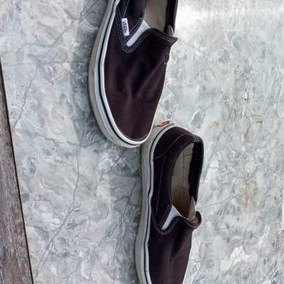 VINTAGE CLASSIC "VANS" OFF THE WALL SLIP ON BLACK WITH WHITE SNEAKERS USED - Picture 2 of 7